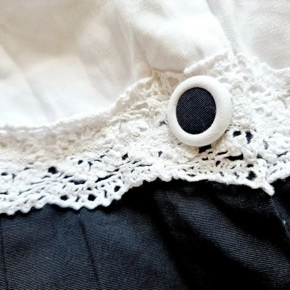 Vintage 80s White + black button up shirt dress with shoulder pads fit AU 10-14 - Picture 2 of 7